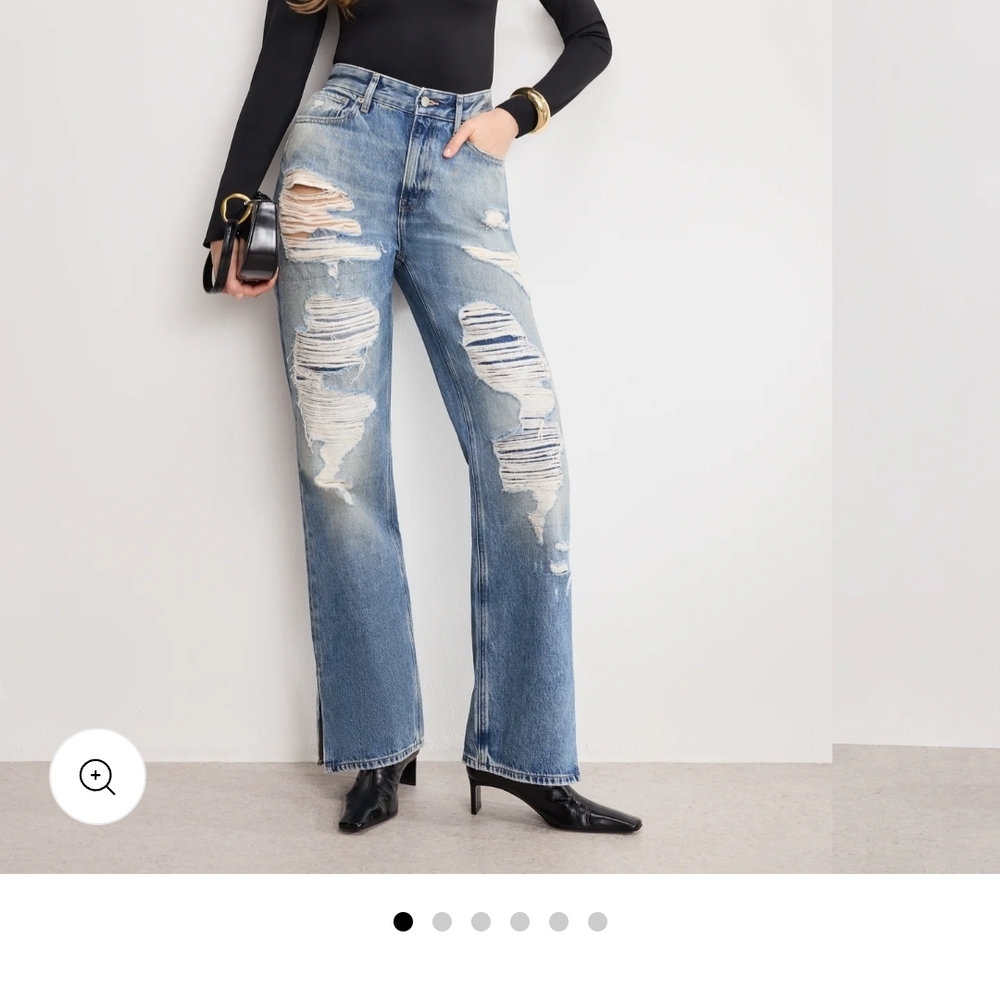 Good American Light Blue Distressed Flare Jeans